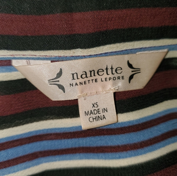 NANETTE SHEER STRIPED BURGUNDY BLUE WHITE AND BLACK CHEVRON BLOUSE - Picture 5 of 5